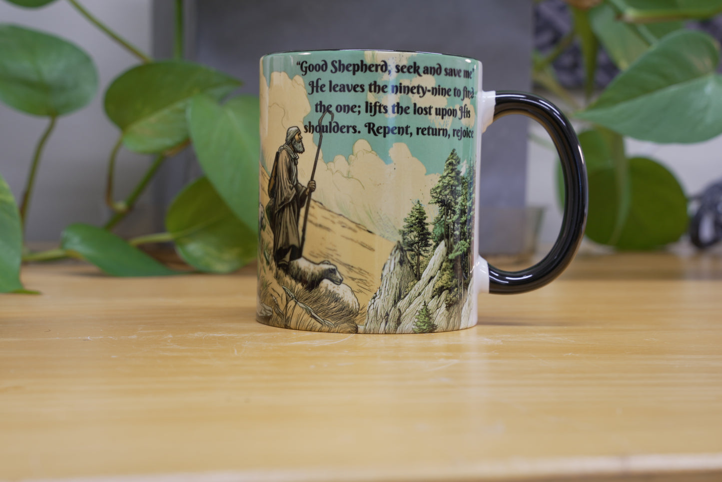 Lost Sheep Parable Mug – 11oz / 15oz Sublimated Christian Coffee mug – Bible Verse Faith Gift Idea