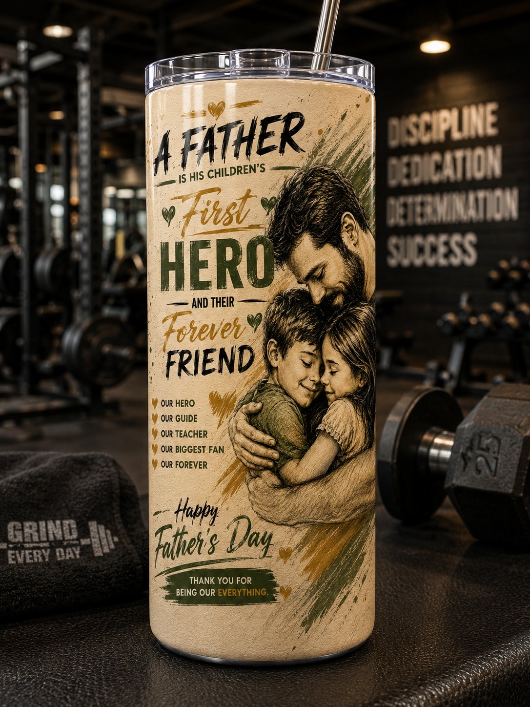 A Father Is Their First Hero — Happy Father's Day Tumbler