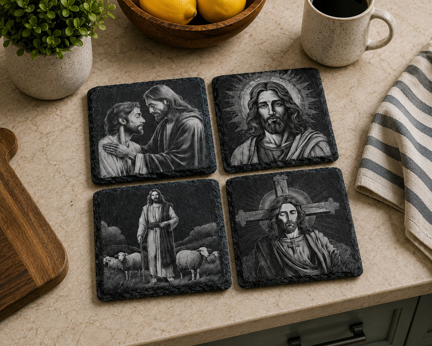 Slate Coaster Set of 4 — Sacred Jesus Art IV