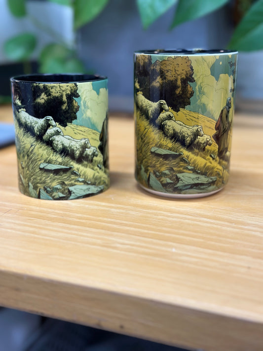 Lost Sheep Parable Mug – 11oz / 15oz Sublimated Christian Coffee mug – Bible Verse Faith Gift Idea
