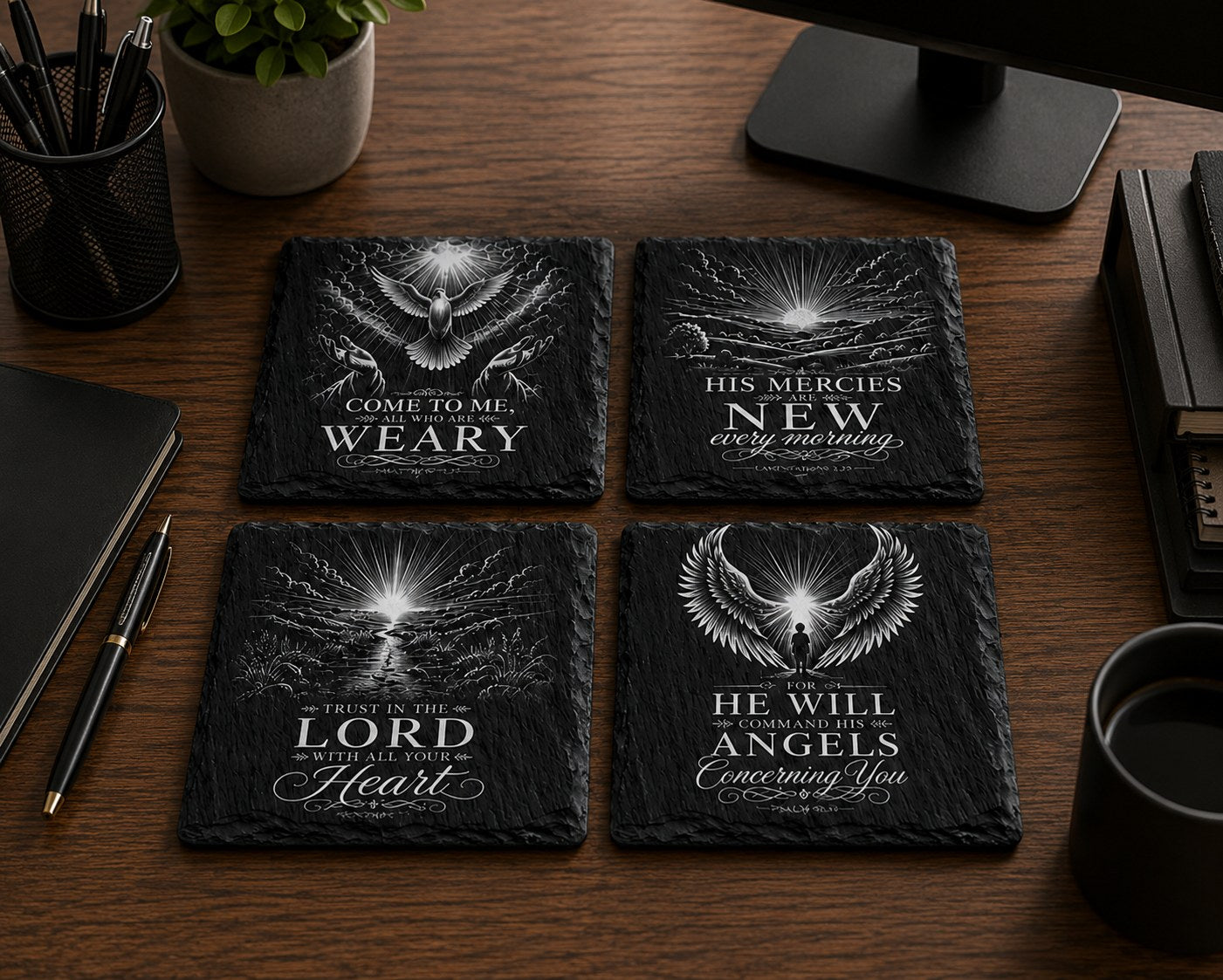 Slate Coaster Set of 4 — Scripture: Words of Comfort