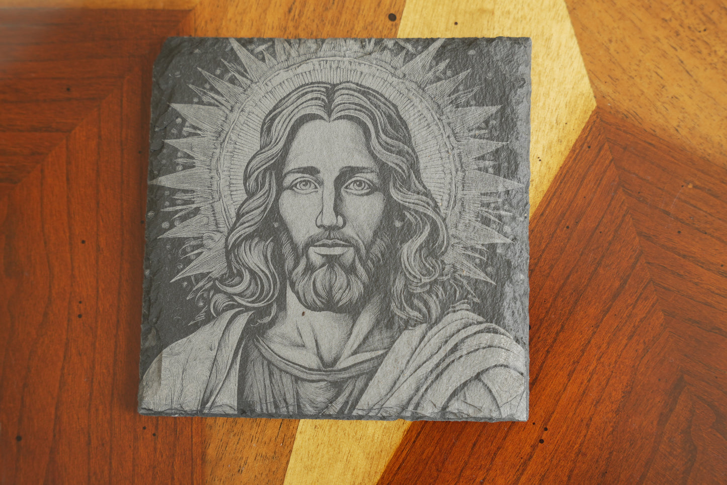 Handmade Christian-Themed Slate Coasters – Set of 4/Jesus Face | Laser Engraved | Made in USA