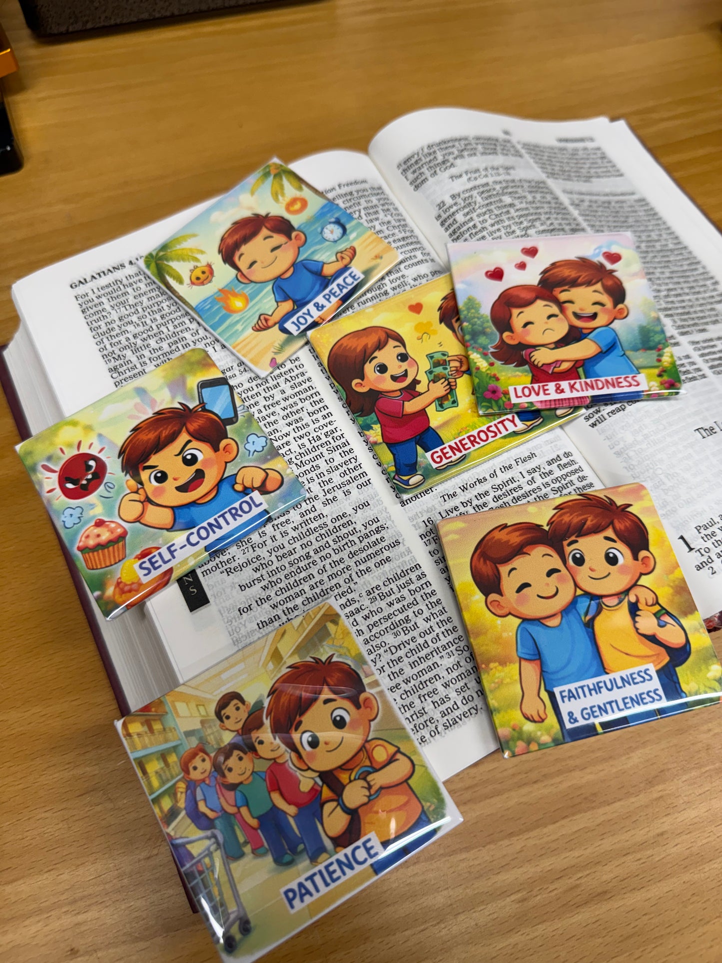 Fruits of the Spirit – Set of 6 Faith Magnets-(2.5” × 2.5”)