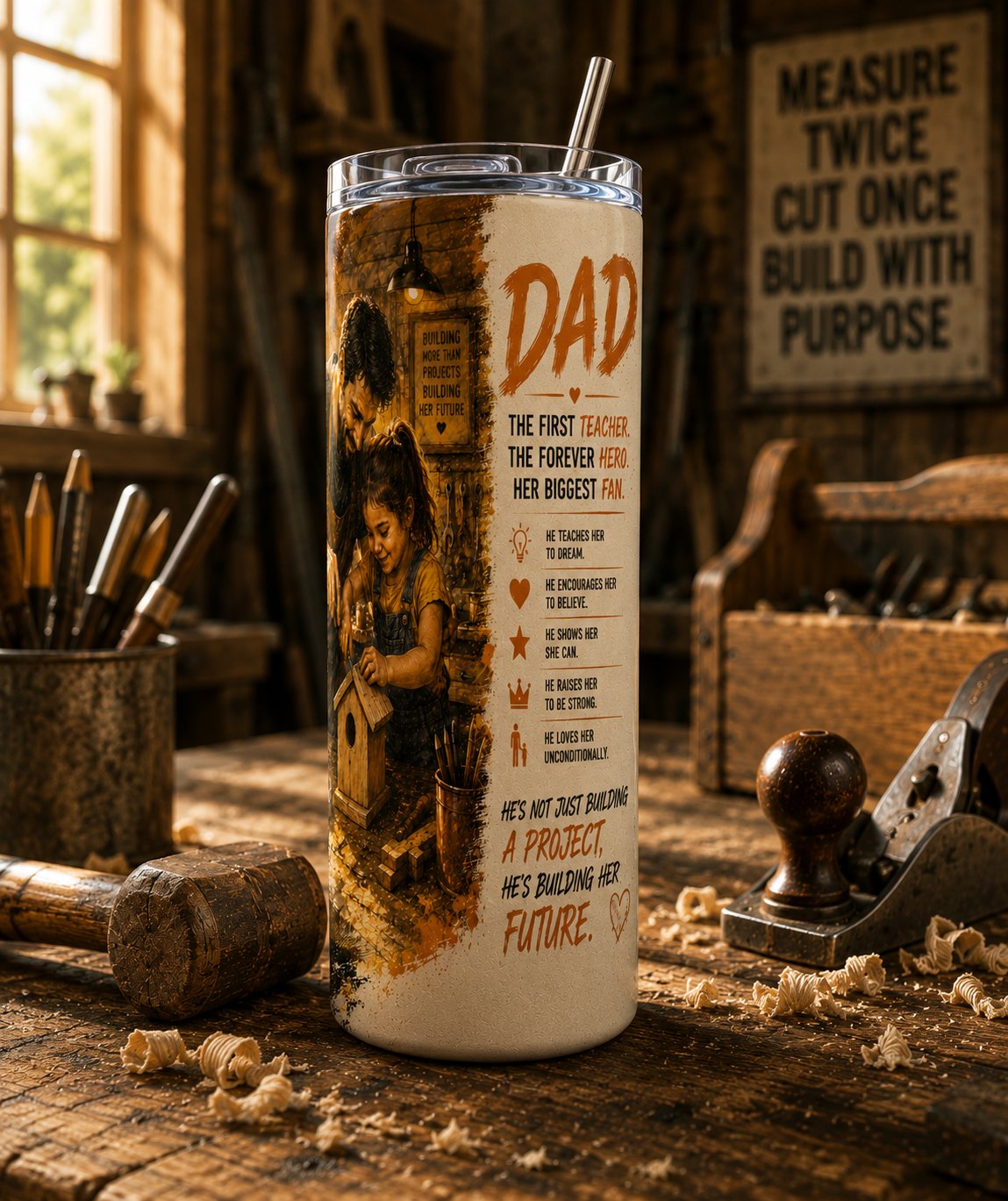 Dad — Her First Teacher & Forever Hero Tumbler