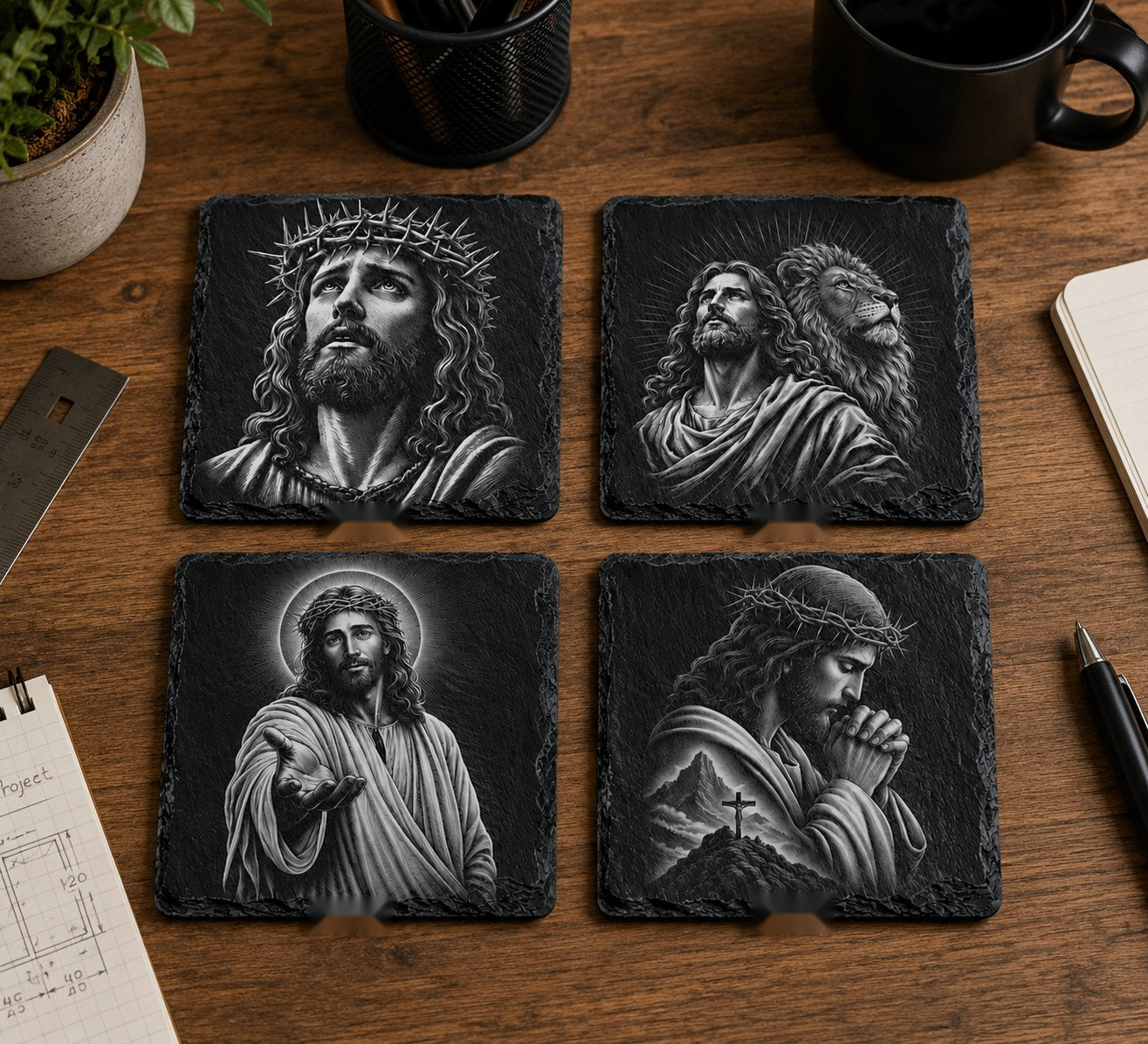 Slate Coaster Set of 4 — Sacred Jesus Art II
