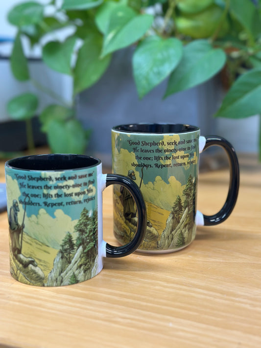 Lost Sheep Parable Mug – 11oz / 15oz Sublimated Christian Coffee mug – Bible Verse Faith Gift Idea