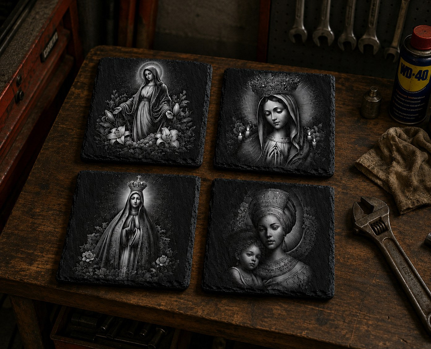 Slate Coaster Set of 4 — Blessed Mother III