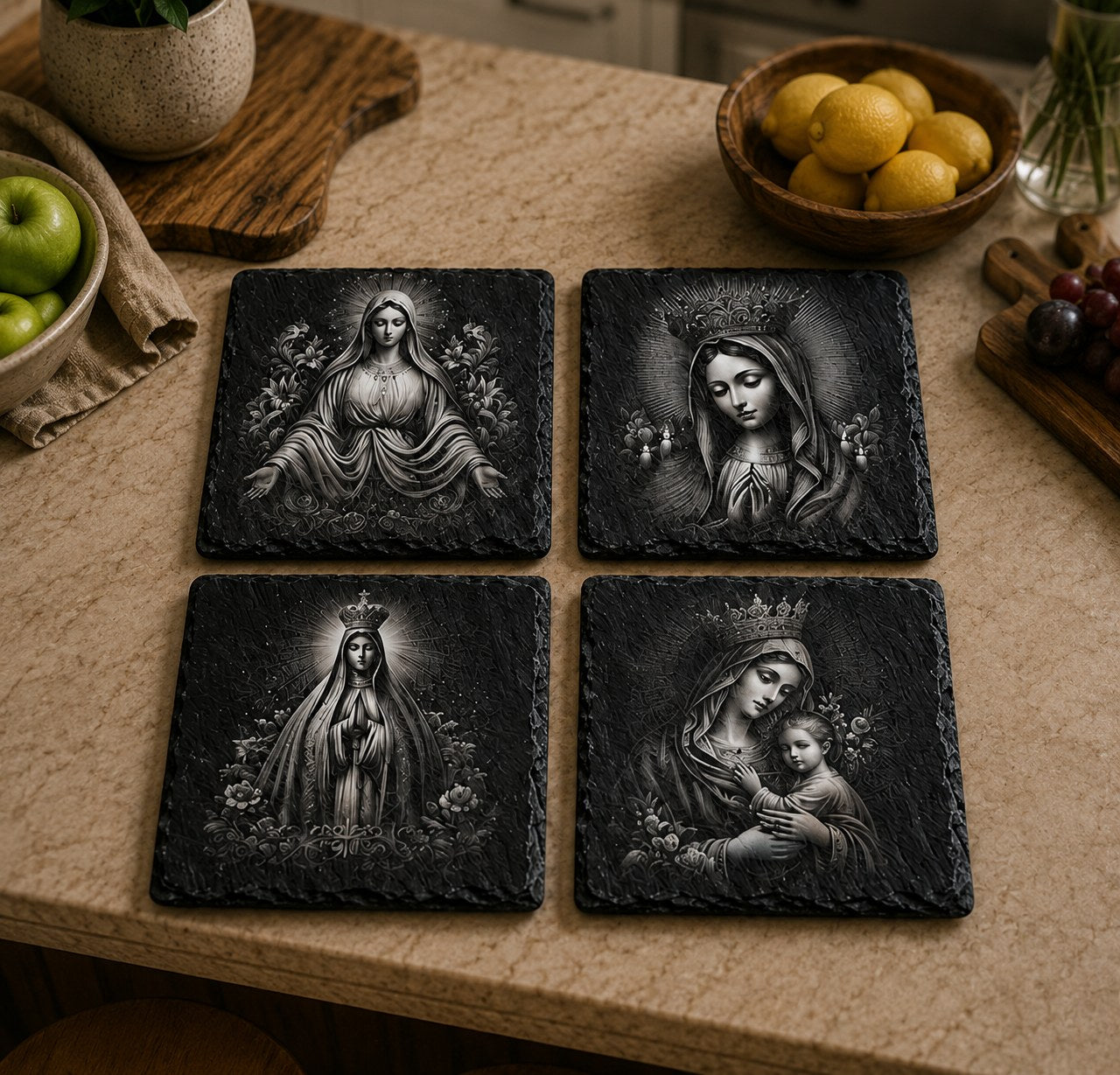 Slate Coaster Set of 4 — Blessed Mother IV