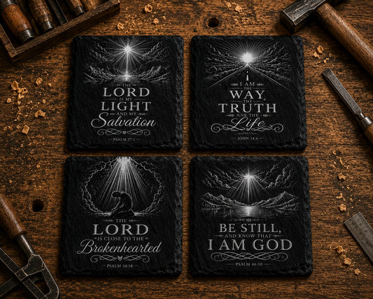 Slate Coaster Set of 4 — Scripture: The Lord Is My Light
