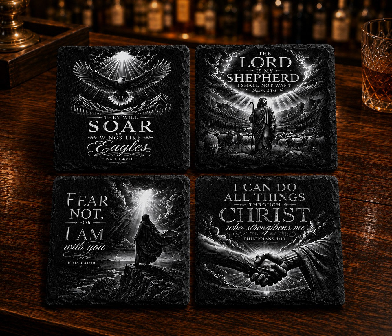 Slate Coaster Set of 4 — Scripture: Faith & Strength