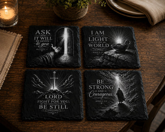 Slate Coaster Set of 4 — Scripture: Be Strong & Courageous